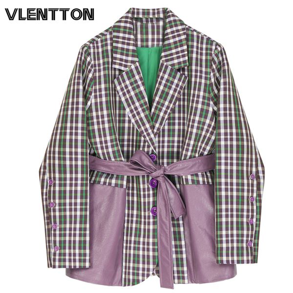 spring autumn vintage plaid pu fuax leather splice blazer women with sashes loose suit jacket coat female korean mujer, White;black
spring autumn vintage plaid pu fuax leather splice blazer women with sashes loose suit jacket coat female korean mujer, White;black