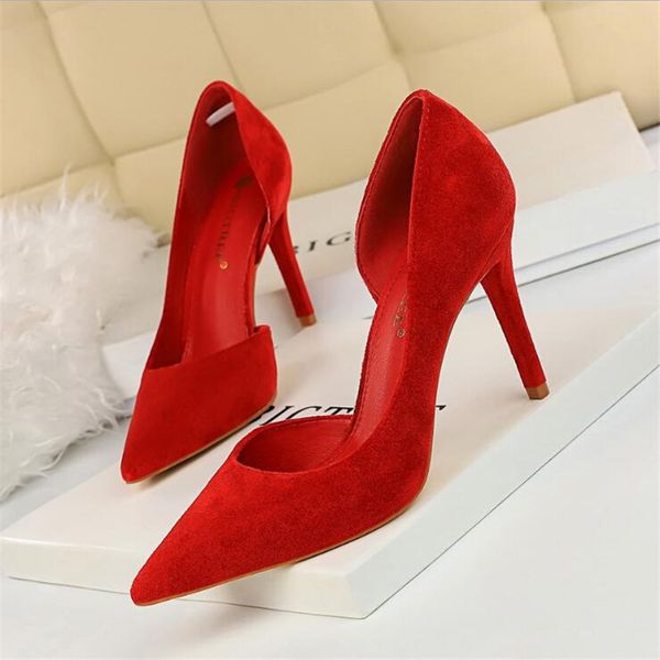 2020fashion показывают, уменьшая высоком каблуке замши мелкой рот указал сторона полые женская обувь свадебная обувь свадебная обувь высокий, Black