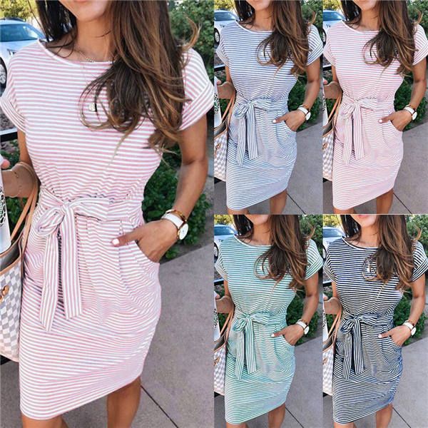 casual stripe women tshirt dress elegant o neck short sleeve sashes pocket black pink sundress cotton blend summer midi dress, Black;gray
casual stripe women tshirt dress elegant o neck short sleeve sashes pocket black pink sundress cotton blend summer midi dress, Black;gray