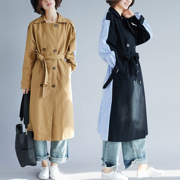 lapel collar double-breasted clothes women striped patchwork loose trench coat korean fashion 2019 autumn oversized windbreaker, Tan;black
lapel collar double-breasted clothes women striped patchwork loose trench coat korean fashion 2019 autumn oversized windbreaker, Tan;black
