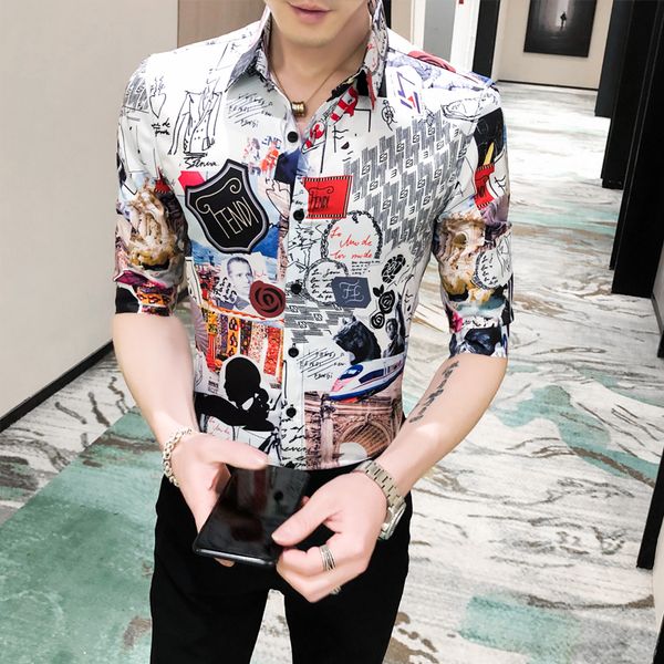 2020 designer print shirts men summer half sleeve casual slim fit streetwear dress shirts fashion camisa masculina, White;black
2020 designer print shirts men summer half sleeve casual slim fit streetwear dress shirts fashion camisa masculina, White;black