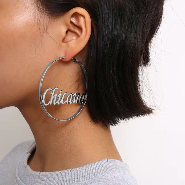 european and american simple net red big earring letter exaggerated alloy stainless steel hollow letter big earring, Golden;silver
european and american simple net red big earring letter exaggerated alloy stainless steel hollow letter big earring, Golden;silver