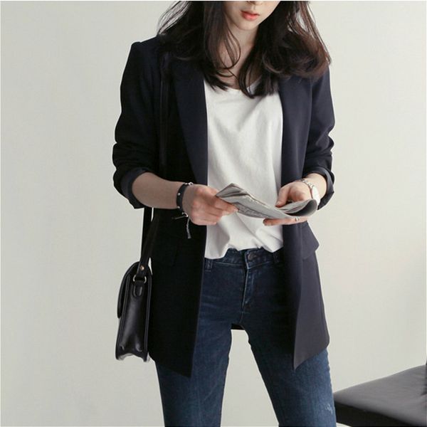fashion loose blazers women spring suit jacket female work office lady suit black gray single button business notched coat, White;black
fashion loose blazers women spring suit jacket female work office lady suit black gray single button business notched coat, White;black