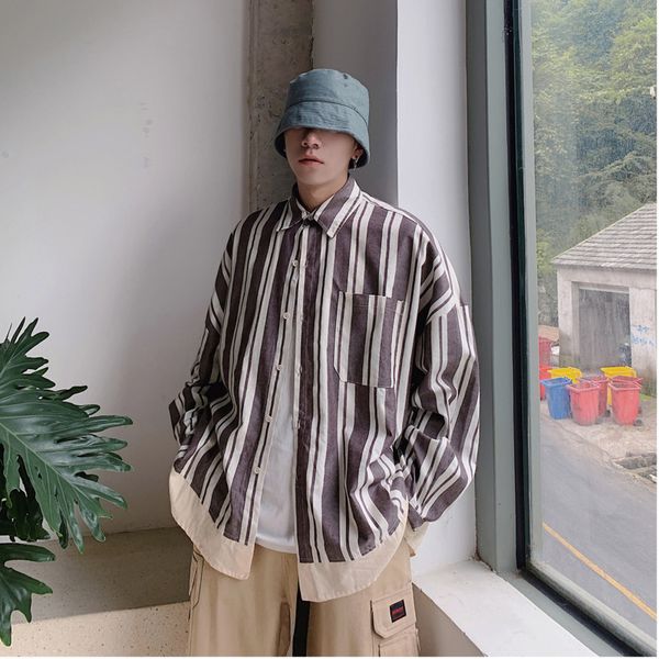 men's casual shirts 2021 spring and autumn youth japanese loose vertical stripes long-sleeved fashion shirt green / brown, White;black
men's casual shirts 2021 spring and autumn youth japanese loose vertical stripes long-sleeved fashion shirt green / brown, White;black