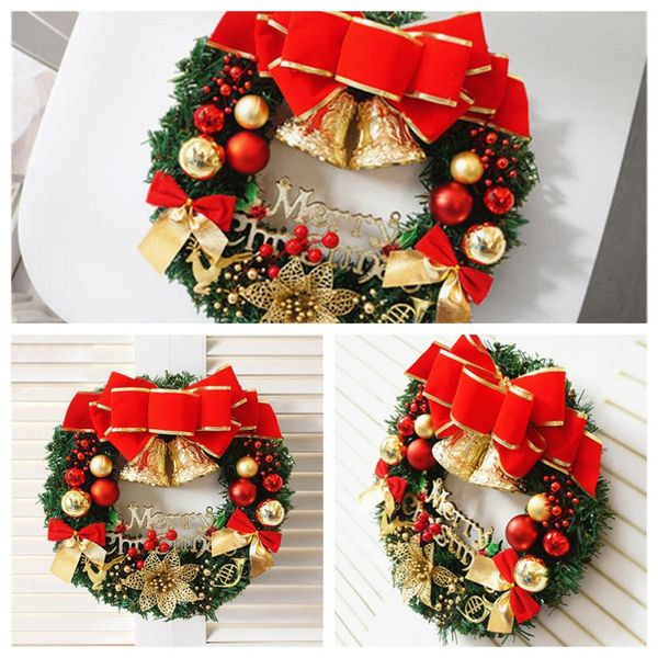 artificial christmas wreath with large bow, golden bells, christmas balls ornaments holiday front door hanging decorations
artificial christmas wreath with large bow, golden bells, christmas balls ornaments holiday front door hanging decorations