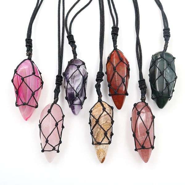 wholesale 5 pcs handmade weave irregular shape many colors quartz stone pendant rope chain necklace ethnic style jewelry, Silver
wholesale 5 pcs handmade weave irregular shape many colors quartz stone pendant rope chain necklace ethnic style jewelry, Silver