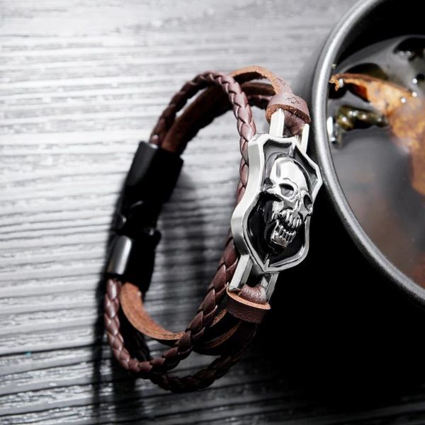 halloween european and american men's new woven leather bracelet skull personality bracelet nightclub punk leather, Golden;silver
halloween european and american men's new woven leather bracelet skull personality bracelet nightclub punk leather, Golden;silver