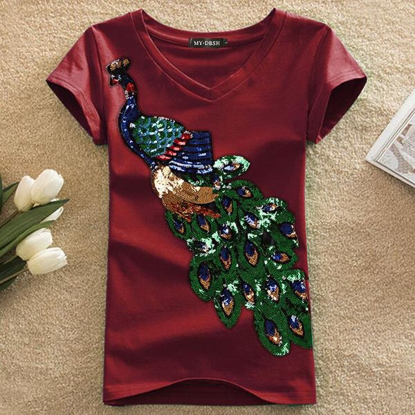 women's new peacock pattern sequin embroidery cotton short sleeve t-shirt women's slim fashion 210, White
women's new peacock pattern sequin embroidery cotton short sleeve t-shirt women's slim fashion 210, White