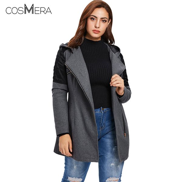 cosmera wool coat plus size contrast zippered hooded coat women outerwear long sleeve patchwork overcoat 2018 winter warm coats, Black
cosmera wool coat plus size contrast zippered hooded coat women outerwear long sleeve patchwork overcoat 2018 winter warm coats, Black