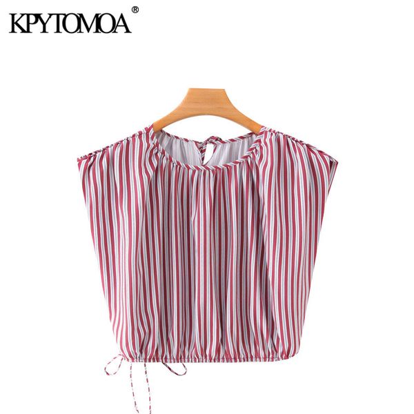 kpytomoa women 2020 fashion striped cropped blouses vintage o neck sleeveless drawstring tied female shirts blusas chic, White
kpytomoa women 2020 fashion striped cropped blouses vintage o neck sleeveless drawstring tied female shirts blusas chic, White