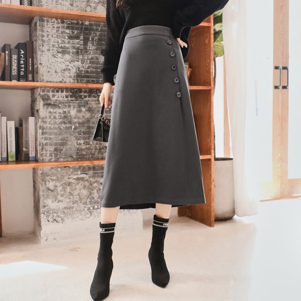 fall women's chic high waist slim skirt autumn new temperament loose casual high waist button office ladies knit a-line skirts, Black
fall women's chic high waist slim skirt autumn new temperament loose casual high waist button office ladies knit a-line skirts, Black