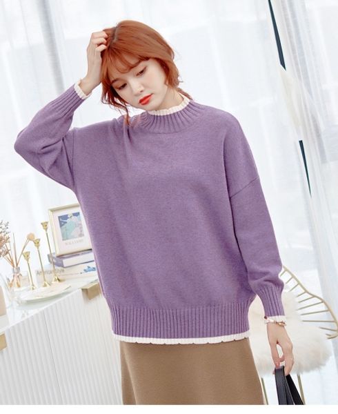 winter loose half high collar long sleeve 2020 new women's stripe sweater, White;black
winter loose half high collar long sleeve 2020 new women's stripe sweater, White;black