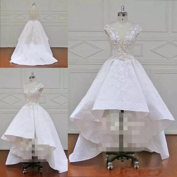 2019 New Designer Hi-Lo Wedding Dresses Scoop Neck Capped Sleeves Lace Appliques Fashion A Line Women Strapless Wedding Drersses Custom Made
2019 New Designer Hi-Lo Wedding Dresses Scoop Neck Capped Sleeves Lace Appliques Fashion A Line Women Strapless Wedding Drersses Custom Made