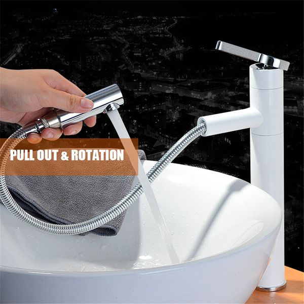 brass material polished and white paint fashion tall design bathroom basin mixer faucet pull out and rotation water mixer
brass material polished and white paint fashion tall design bathroom basin mixer faucet pull out and rotation water mixer