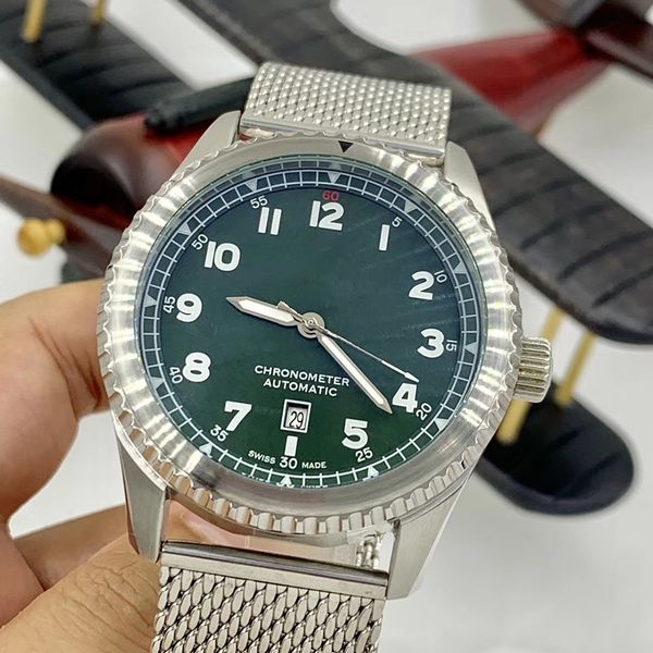 aviator 8 b01 automatic movement rotating bezel green dial mens watches mesh bracelet wristwatches, Slivery;brown
aviator 8 b01 automatic movement rotating bezel green dial mens watches mesh bracelet wristwatches, Slivery;brown