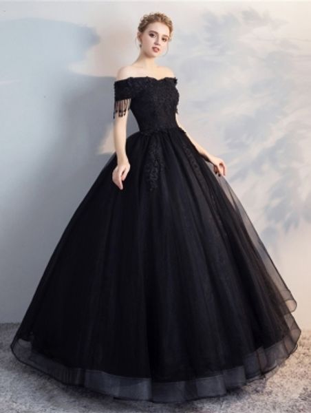 black gothic wedding dresses off the shoulder bridal gowns with sleeves lace appliques tulle princess designer long, White
black gothic wedding dresses off the shoulder bridal gowns with sleeves lace appliques tulle princess designer long, White