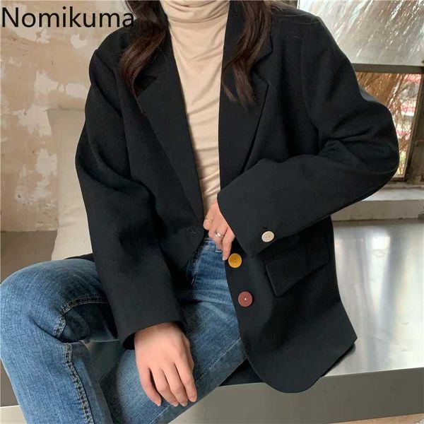 nomikuma 2020 new spring fashion women black blazer rainbow buttons long sleeve solid color loose jackets ladies 3a065, White;black
nomikuma 2020 new spring fashion women black blazer rainbow buttons long sleeve solid color loose jackets ladies 3a065, White;black