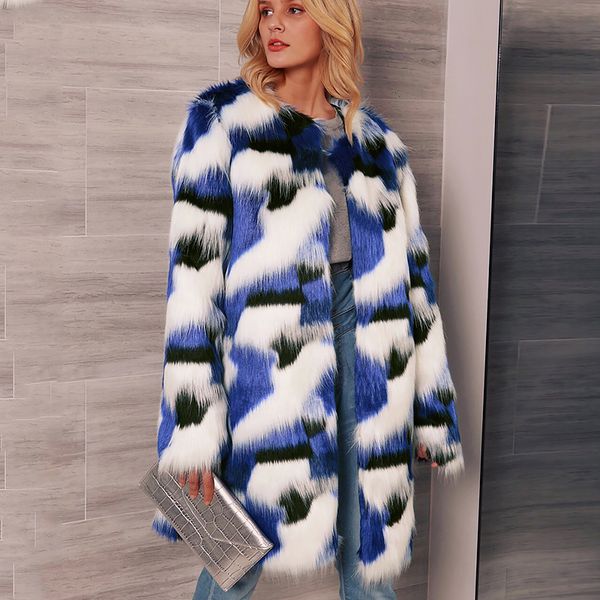 hairy fluffy patchwork fur long coat women winter thicken warm long sleeve color block outerwear slim jacket faux fur parka, Black
hairy fluffy patchwork fur long coat women winter thicken warm long sleeve color block outerwear slim jacket faux fur parka, Black