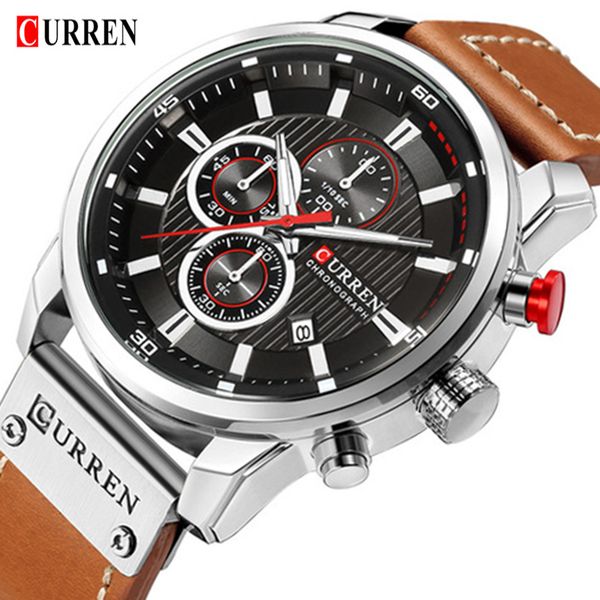 curren 8291 chronograph mens watches brand luxury fashion casual waterproof date genuine leather sport military male clock y19051403, Slivery;brown
curren 8291 chronograph mens watches brand luxury fashion casual waterproof date genuine leather sport military male clock y19051403, Slivery;brown