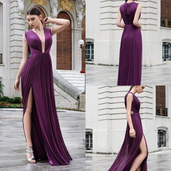 cristallini dark purple evening dresses deep v neck chiffon side split prom gowns plus size abendkleider formal dress robes de soirée, Black;red
cristallini dark purple evening dresses deep v neck chiffon side split prom gowns plus size abendkleider formal dress robes de soirée, Black;red