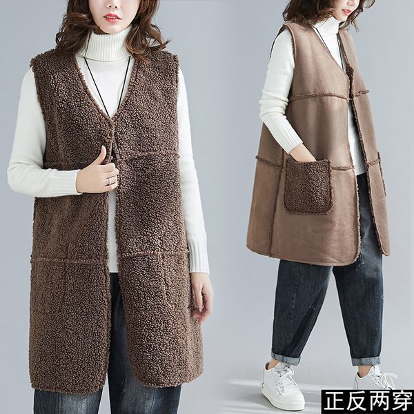 qpfjqd fashion lamb wool reversible long women vests sleeveless spring winter casual pockets loose ladies vest coats v-neck, Black;white
qpfjqd fashion lamb wool reversible long women vests sleeveless spring winter casual pockets loose ladies vest coats v-neck, Black;white