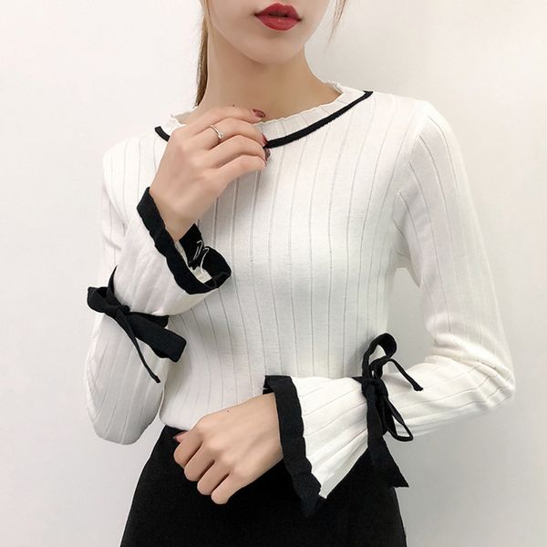 winter woman designer sweaters sweater bow women flare sleeve womens 2019 ruffled collar woman sweater pullovers korean sueter mujer, White;black
winter woman designer sweaters sweater bow women flare sleeve womens 2019 ruffled collar woman sweater pullovers korean sueter mujer, White;black