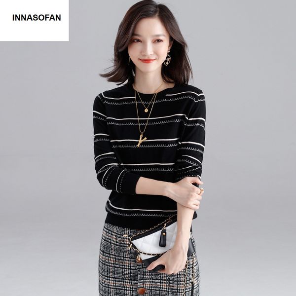 innasofan slim sweater women autumn winter knitted long-sleeved sweater euro-american fashion chic striped, White;black
innasofan slim sweater women autumn winter knitted long-sleeved sweater euro-american fashion chic striped, White;black