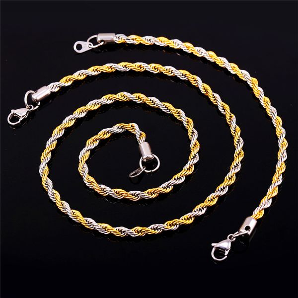 jg1 two tone gold plated rope chain necklace set party jewelry 18k real gold plated/stainless steel necklace bracelet men jewelry set 3212, Silver
jg1 two tone gold plated rope chain necklace set party jewelry 18k real gold plated/stainless steel necklace bracelet men jewelry set 3212, Silver