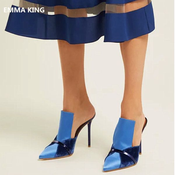 solid women slingback mules high heel slippers pointed toe stilettos fashion sandals suede silk patchwork design high heel shoes, Black
solid women slingback mules high heel slippers pointed toe stilettos fashion sandals suede silk patchwork design high heel shoes, Black