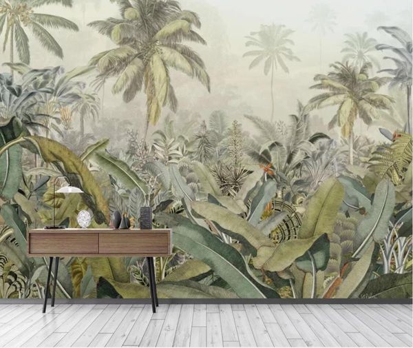 

tropical banana leaf wallpaper nordic rain forest wall mural for bedroom art wall decor makeup backdrop hand painted paper