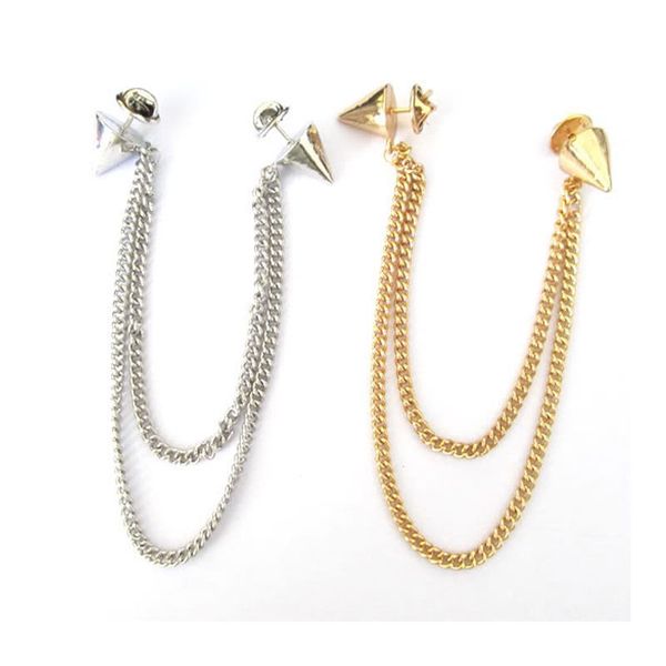 women triangle shape gold brooch pins collar chain clip metal punk style all-match spike stud shirts collar neck tip, Gray 
women triangle shape gold brooch pins collar chain clip metal punk style all-match spike stud shirts collar neck tip, Gray