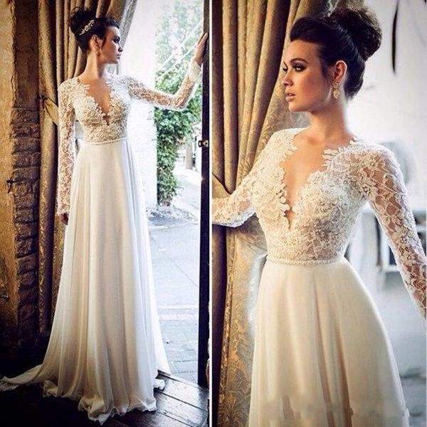 deep v neck beach wedding dresses with long sleeves lace bodies chiffon wedding gowns 2019 new bridal growns 1225, White
deep v neck beach wedding dresses with long sleeves lace bodies chiffon wedding gowns 2019 new bridal growns 1225, White