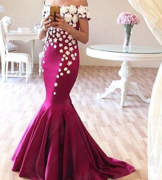 setwell off shoulder mermaid evening dresses short sleeves hand made flowers floor length prom party gowns, Black;red
setwell off shoulder mermaid evening dresses short sleeves hand made flowers floor length prom party gowns, Black;red