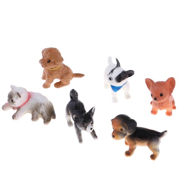 6pcs 1/12 Dollhouse Crafts Animal Figurines Miniature Dog Puppy Figures Pet Resin Craftwork Birthday Gift Desk Decorations