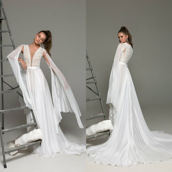 2019 beach wedding dresses lace appliqued deep v neck a line boho wedding dress long sleeves vestidos de novia country bridal gowns, White
2019 beach wedding dresses lace appliqued deep v neck a line boho wedding dress long sleeves vestidos de novia country bridal gowns, White