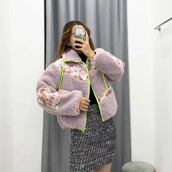women's vintage floral furry cotton jacket thicken jacket lamb short print winter coat parker coat, Black
women's vintage floral furry cotton jacket thicken jacket lamb short print winter coat parker coat, Black