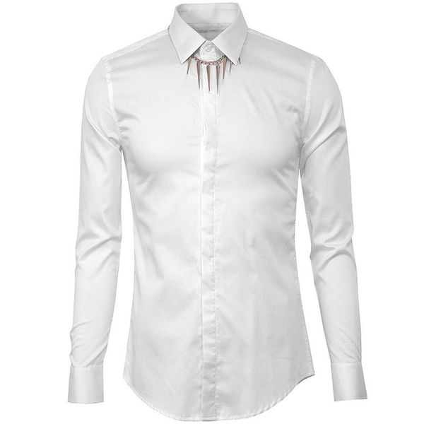 men shirt luxury solid color long sleeve mens dress shirts metal decoration slim fit mens shirts plus size 4xl man, White;black
men shirt luxury solid color long sleeve mens dress shirts metal decoration slim fit mens shirts plus size 4xl man, White;black