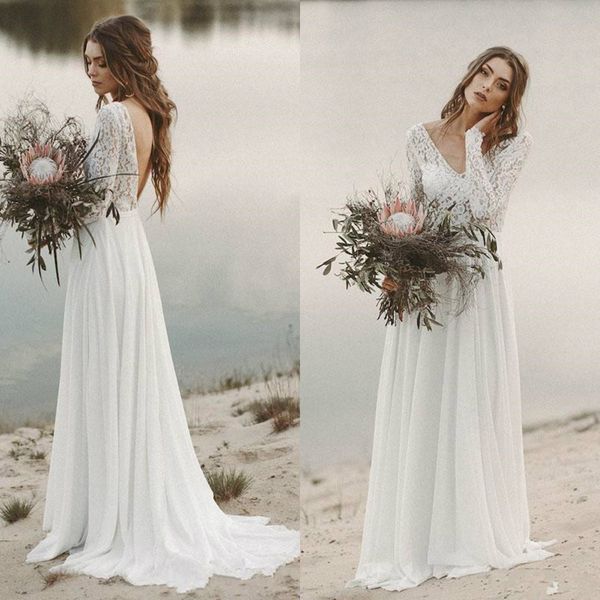 wedding dresses long sleeve bohemian wedding gowns backless bohemian country sweep train robes de mariée, White
wedding dresses long sleeve bohemian wedding gowns backless bohemian country sweep train robes de mariée, White