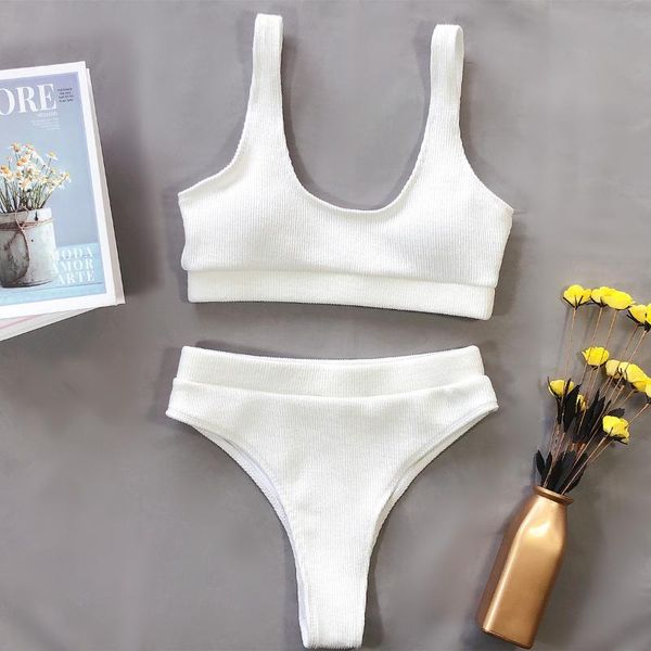5 colors new 2020 ribbed swimsuit high waist bikini women swimwear two-pieces bikini set bather bathing suit swim wear lady, White;black
5 colors new 2020 ribbed swimsuit high waist bikini women swimwear two-pieces bikini set bather bathing suit swim wear lady, White;black