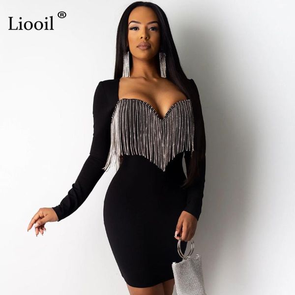 liooil diamond tassel bodycon mini dress women clubwear long sleeve strapless black white red tight night club party dress, Black;gray
liooil diamond tassel bodycon mini dress women clubwear long sleeve strapless black white red tight night club party dress, Black;gray