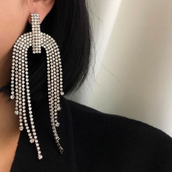 luxury shiny crystal long tassel silver rhinestone earring female 2019 statement earrings dangle drop earrings for women jewelry, Golden
luxury shiny crystal long tassel silver rhinestone earring female 2019 statement earrings dangle drop earrings for women jewelry, Golden