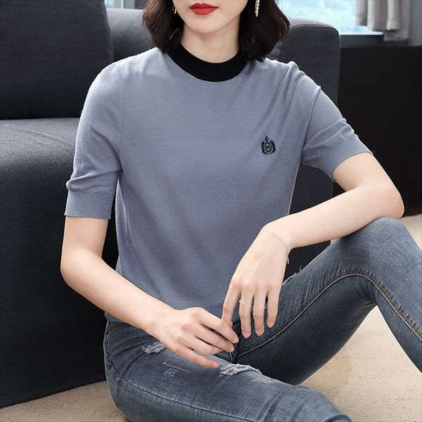 ice silk t- women's half t-shirt knitted shirt knitwear sleeve short 2020 round collar knitwear loose color matching thin, White
ice silk t- women's half t-shirt knitted shirt knitwear sleeve short 2020 round collar knitwear loose color matching thin, White