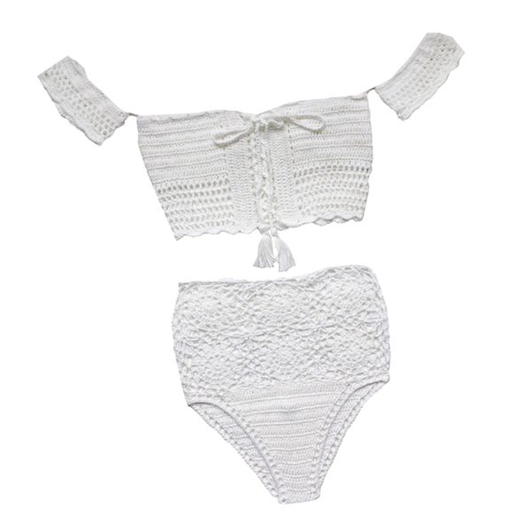 women lady bohemian two piece crochet high waisted swimwear bikini set white lace knit swimsuit bathing suit, White;black
women lady bohemian two piece crochet high waisted swimwear bikini set white lace knit swimsuit bathing suit, White;black