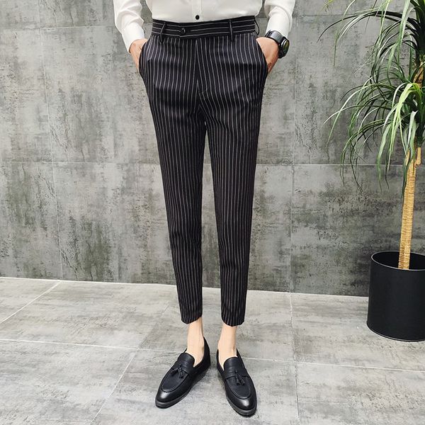 stripe men's social trousers spring black grey 4 color men formal pant new dress pants slim fit pantalon costume homme slim fit, White;black
stripe men's social trousers spring black grey 4 color men formal pant new dress pants slim fit pantalon costume homme slim fit, White;black