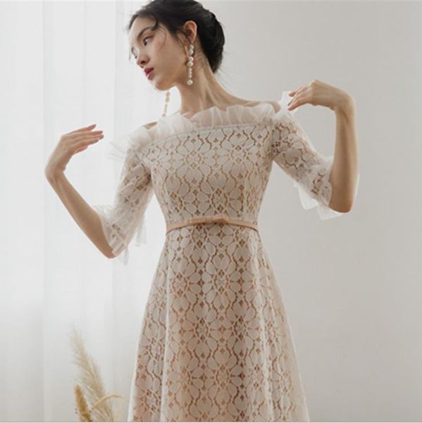 white lace off shoulder maxi dress flare sleeve hollow out long ladies dress women summer sundress, Black;gray 
white lace off shoulder maxi dress flare sleeve hollow out long ladies dress women summer sundress, Black;gray