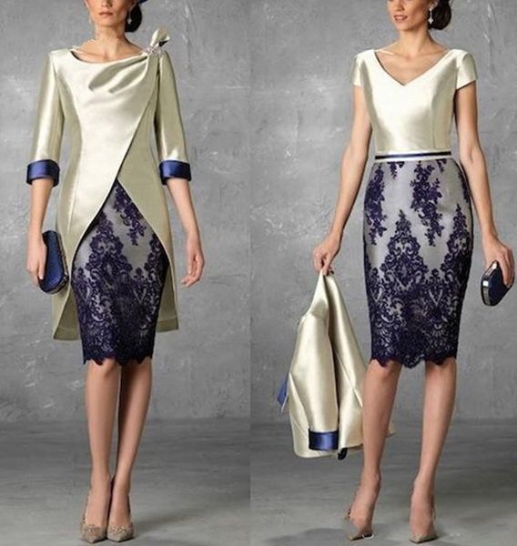 vintage mother of bride dresses with jacket v neck half sleeves navy blue lace appliques short knee length weddings guest dress prom gowns, Black;red
vintage mother of bride dresses with jacket v neck half sleeves navy blue lace appliques short knee length weddings guest dress prom gowns, Black;red
