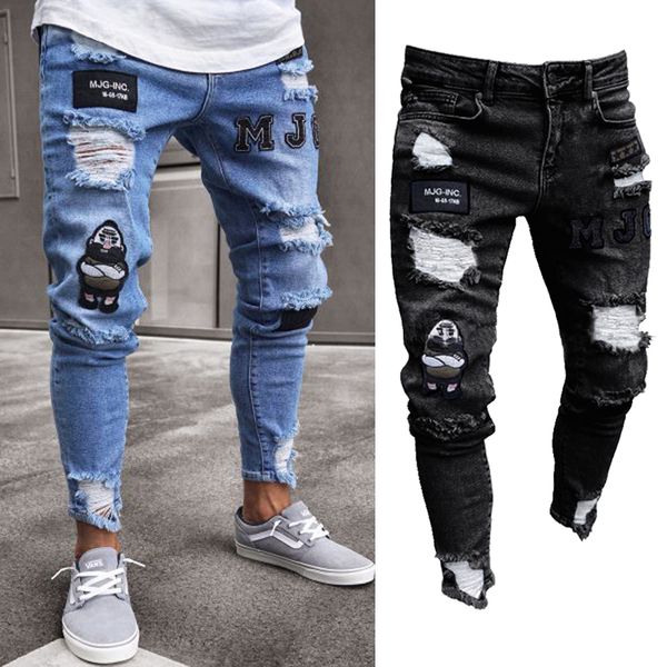 fashion men stretchy ripped skinny biker hip hop jeans destroyed taped patch slim pencil denim long pants, Blue
fashion men stretchy ripped skinny biker hip hop jeans destroyed taped patch slim pencil denim long pants, Blue