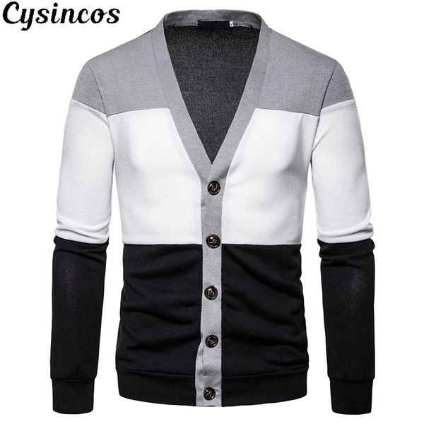 cysincos 2019 new men's knitted sweater casual patchwork jacket three-color stitching deep v cardigan men's knitted sweater, White;black
cysincos 2019 new men's knitted sweater casual patchwork jacket three-color stitching deep v cardigan men's knitted sweater, White;black