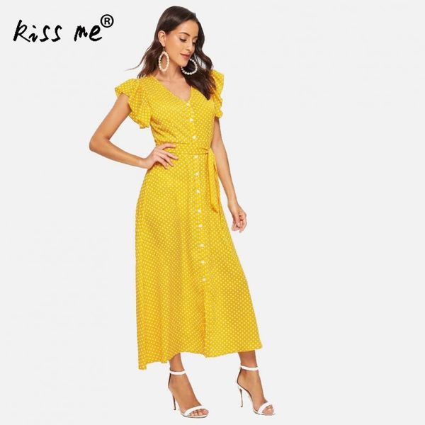 dot printed elegant women beach dress maxi dress polka dots yellow elegant with belt button down summer ruffles sleeve, Blue;gray
dot printed elegant women beach dress maxi dress polka dots yellow elegant with belt button down summer ruffles sleeve, Blue;gray