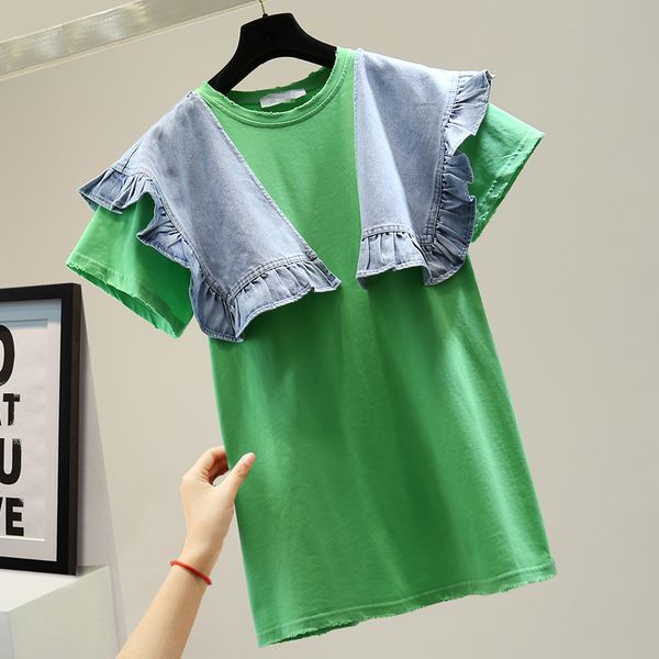 summer green t shirt for women the loose t-shirt personality denim ruffles patch short sleeve t shirts ropa de mujer, White
summer green t shirt for women the loose t-shirt personality denim ruffles patch short sleeve t shirts ropa de mujer, White